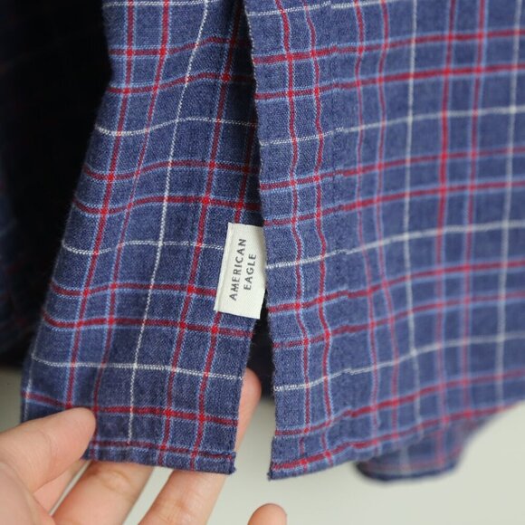 American Eagle Top Mens Purple Plaid Classic Fit Long Sleeve Flannel Size Large - Picture 5 of 10